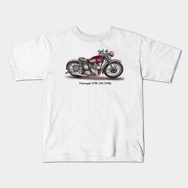 Drawing of Retro Classic Motorcycle Triumph 3TW 350 1940 Kids T-Shirt by Roza@Artpage
